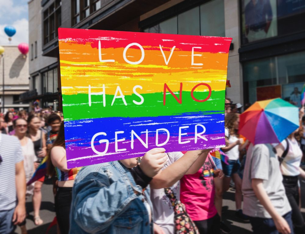 Protest sign mockup, LGBTQ rainbow design