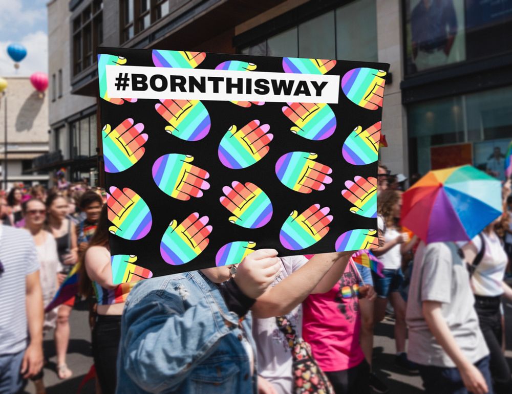 Protest sign mockup, LGBTQ rainbow design