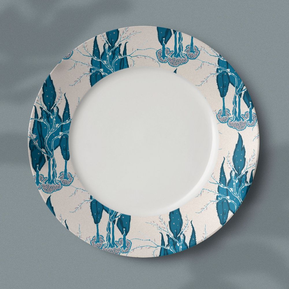 Customizable porcelain plate mockup, flat lay design