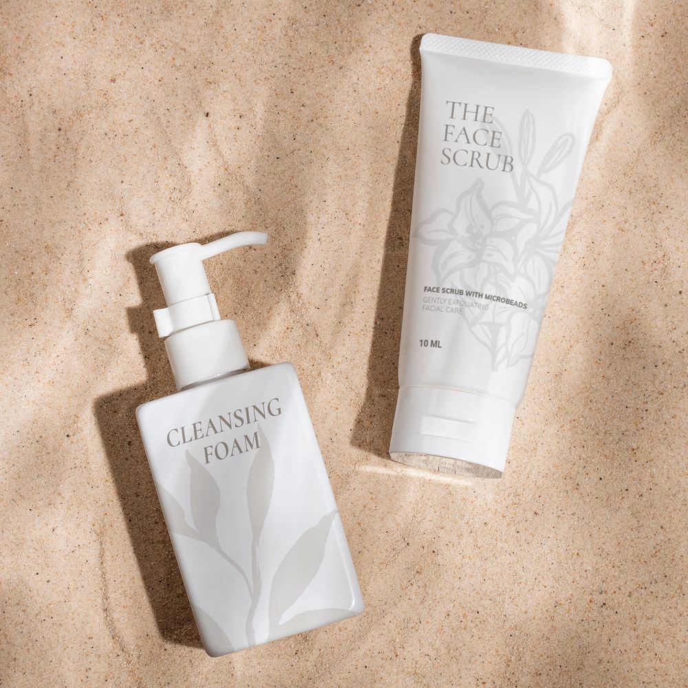 Skincare pump bottle label mockup, editable beauty product design