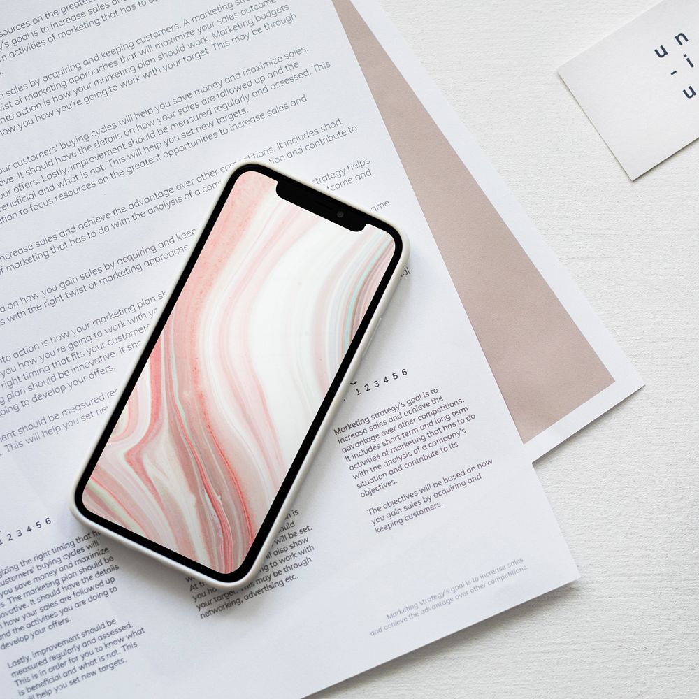 Smartphone screen editable mockup with paper