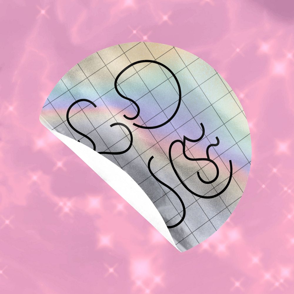 Badge sticker mockup, holographic aesthetic