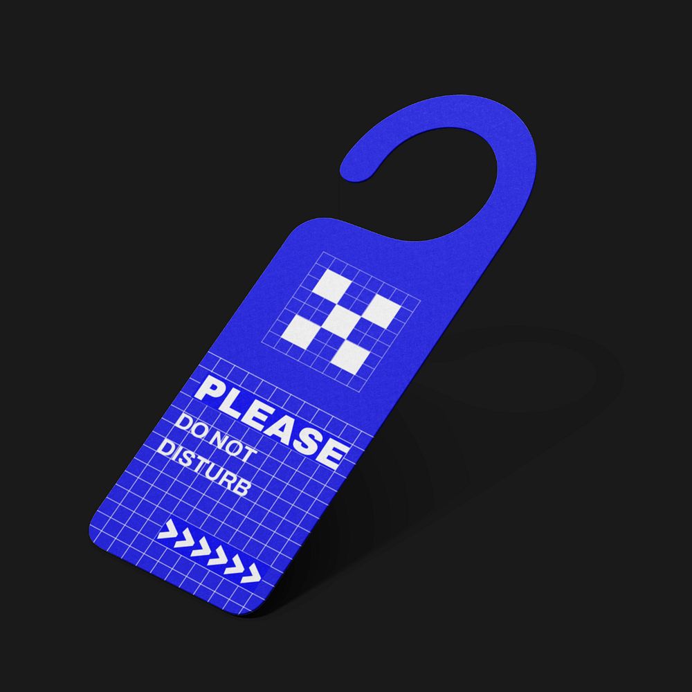 Door tag mockup, blue 3D rendering design 