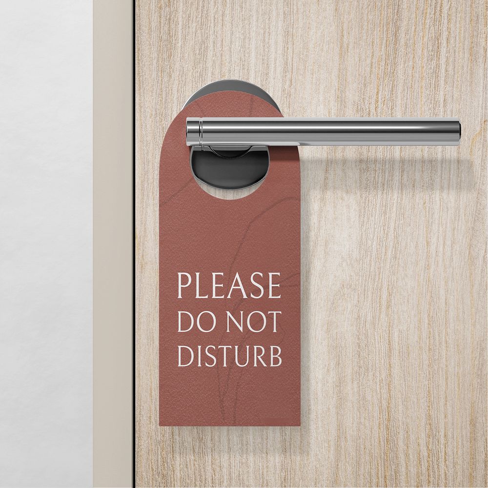 Door hanger mockup, hotel room 3D design 