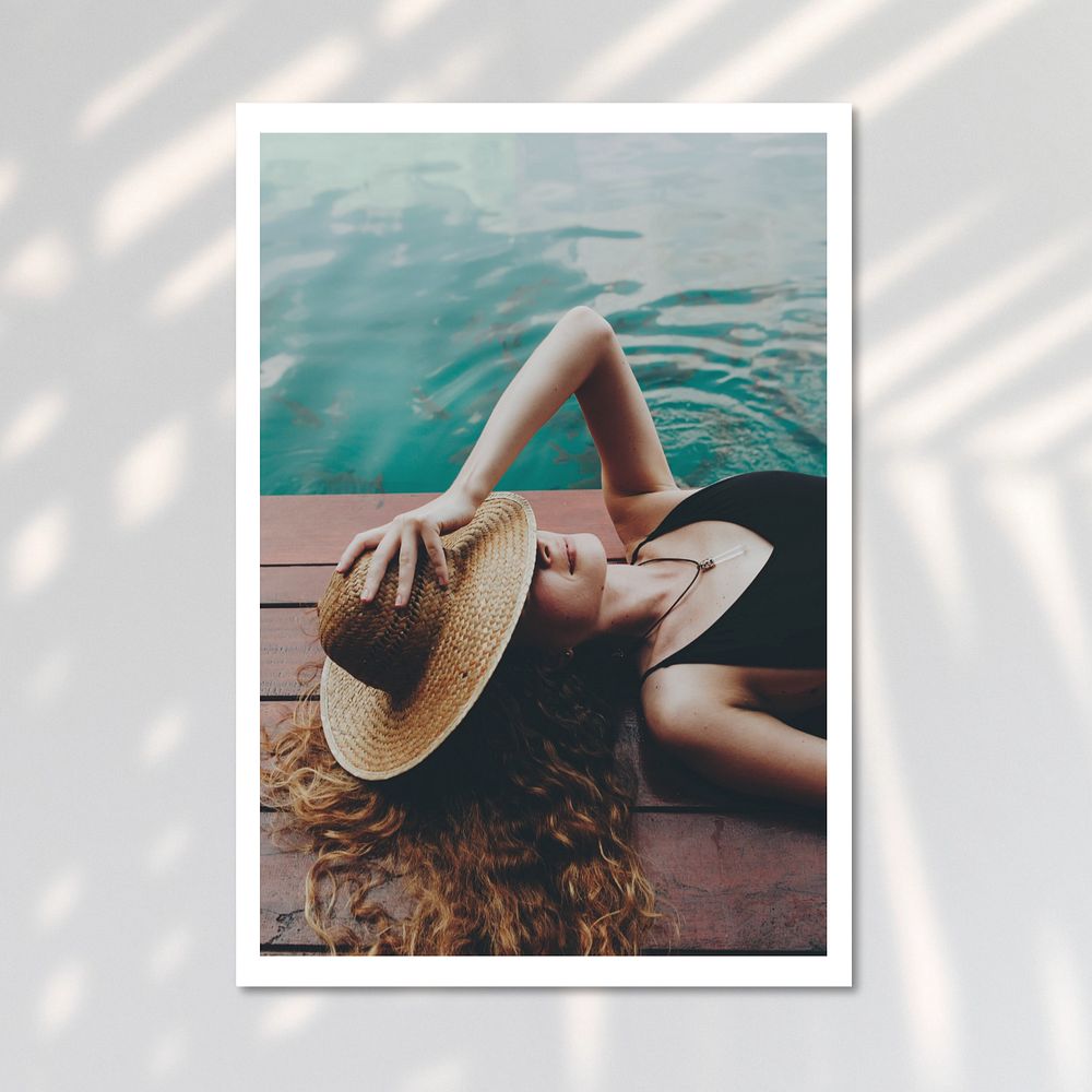 Realistic paper frame mockup, Summer woman