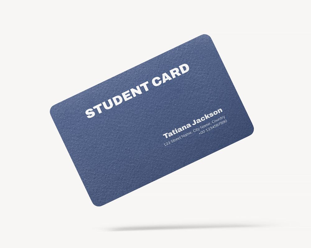 Student card mockup, blue 3D rendering design 