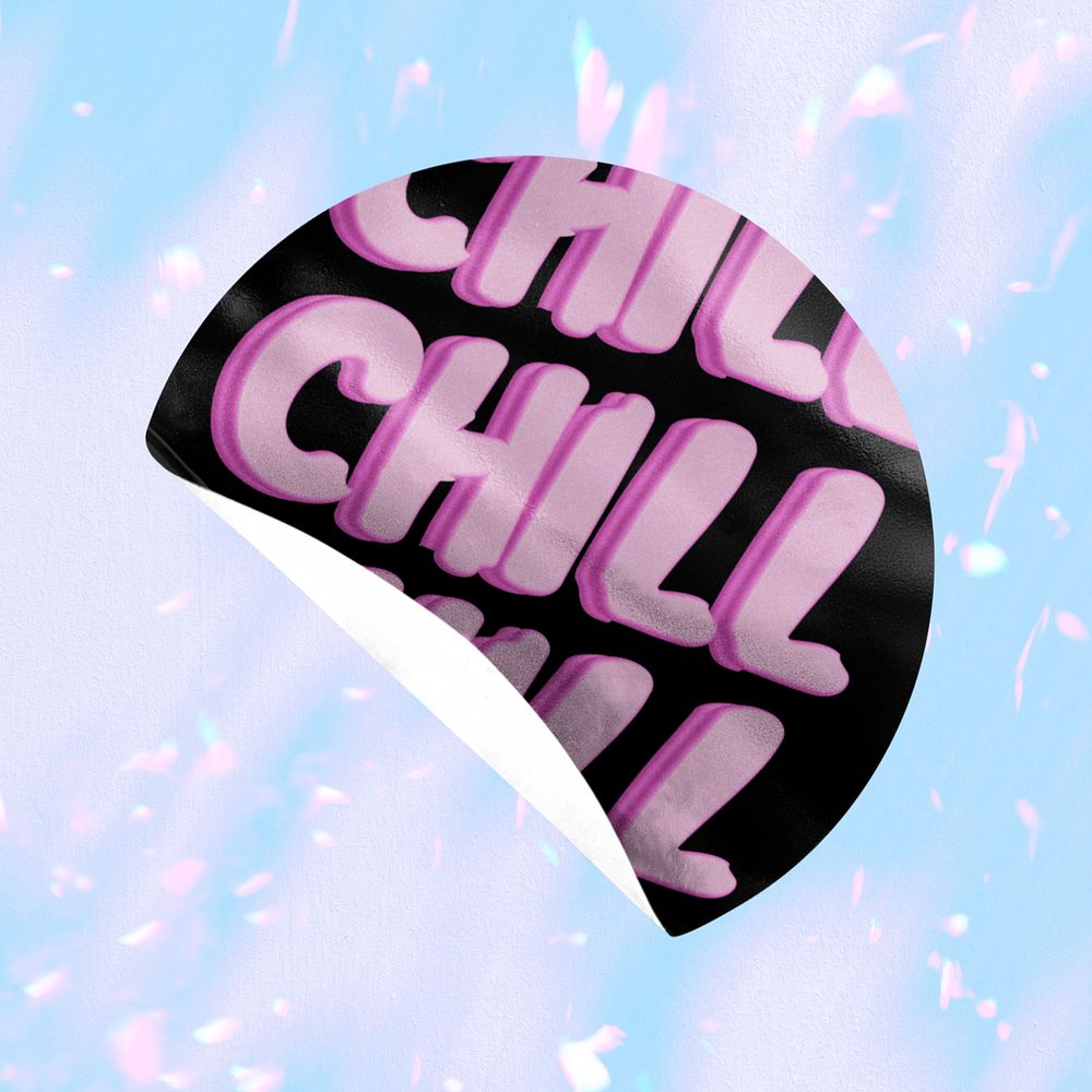 Badge sticker mockup, chill typography design