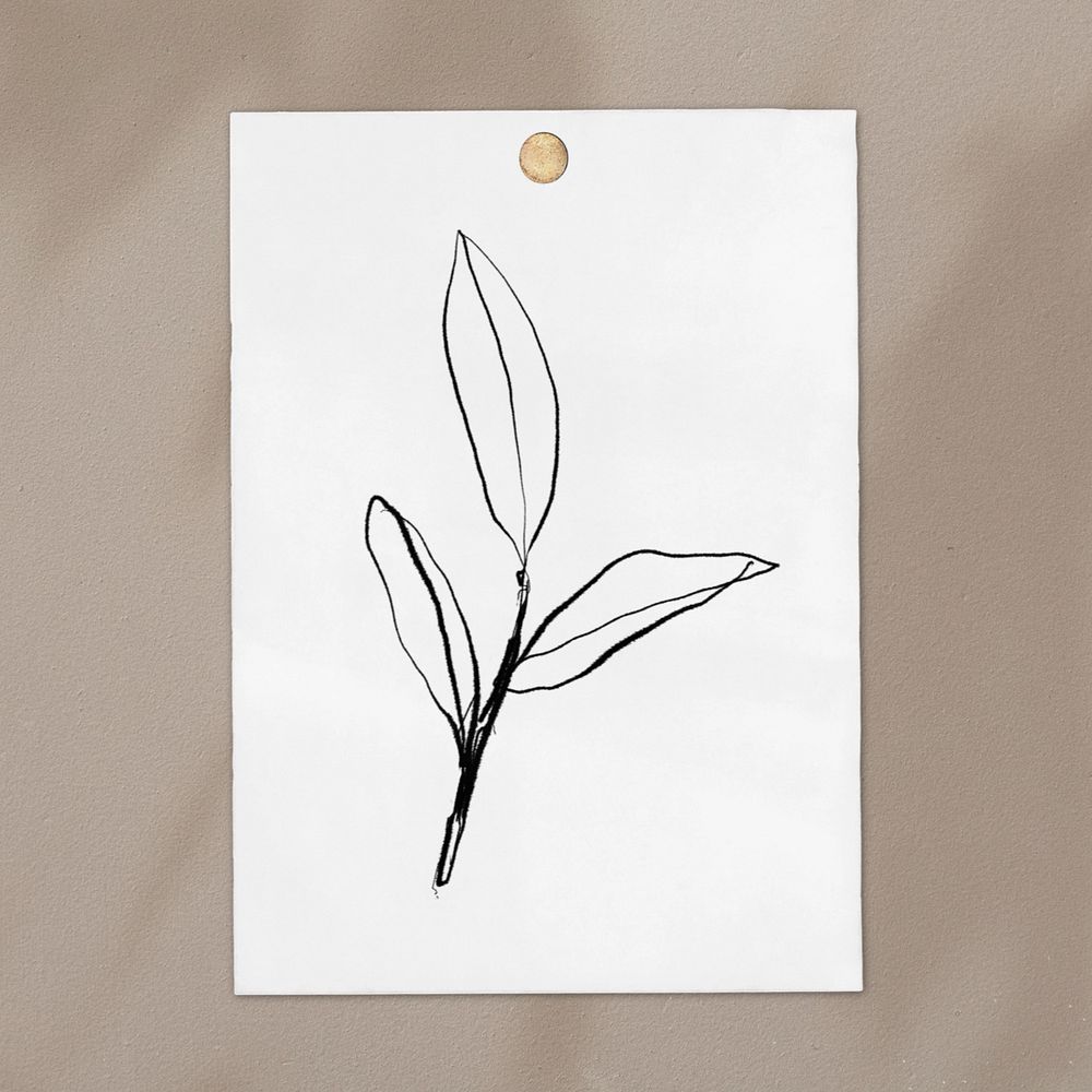 Pinned paper, poster mockup, leaf illustration