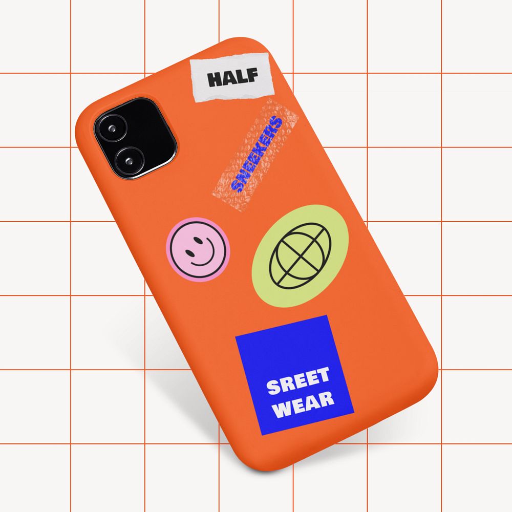 iPhone case mockup, retro digital device accessory