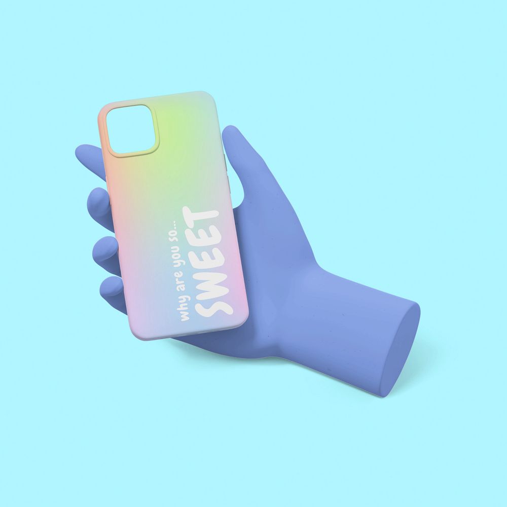 3D iPhone case mockup, pastel gradient design