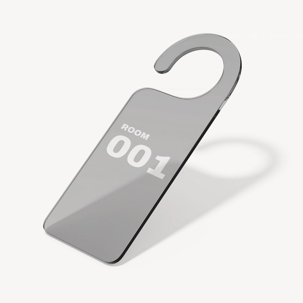 Door tag mockup, gray 3D design 