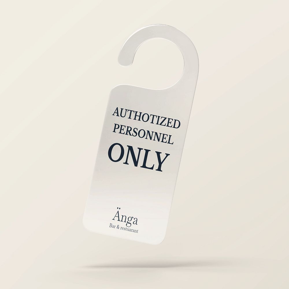 Door tag mockup, beige 3D rendering design 