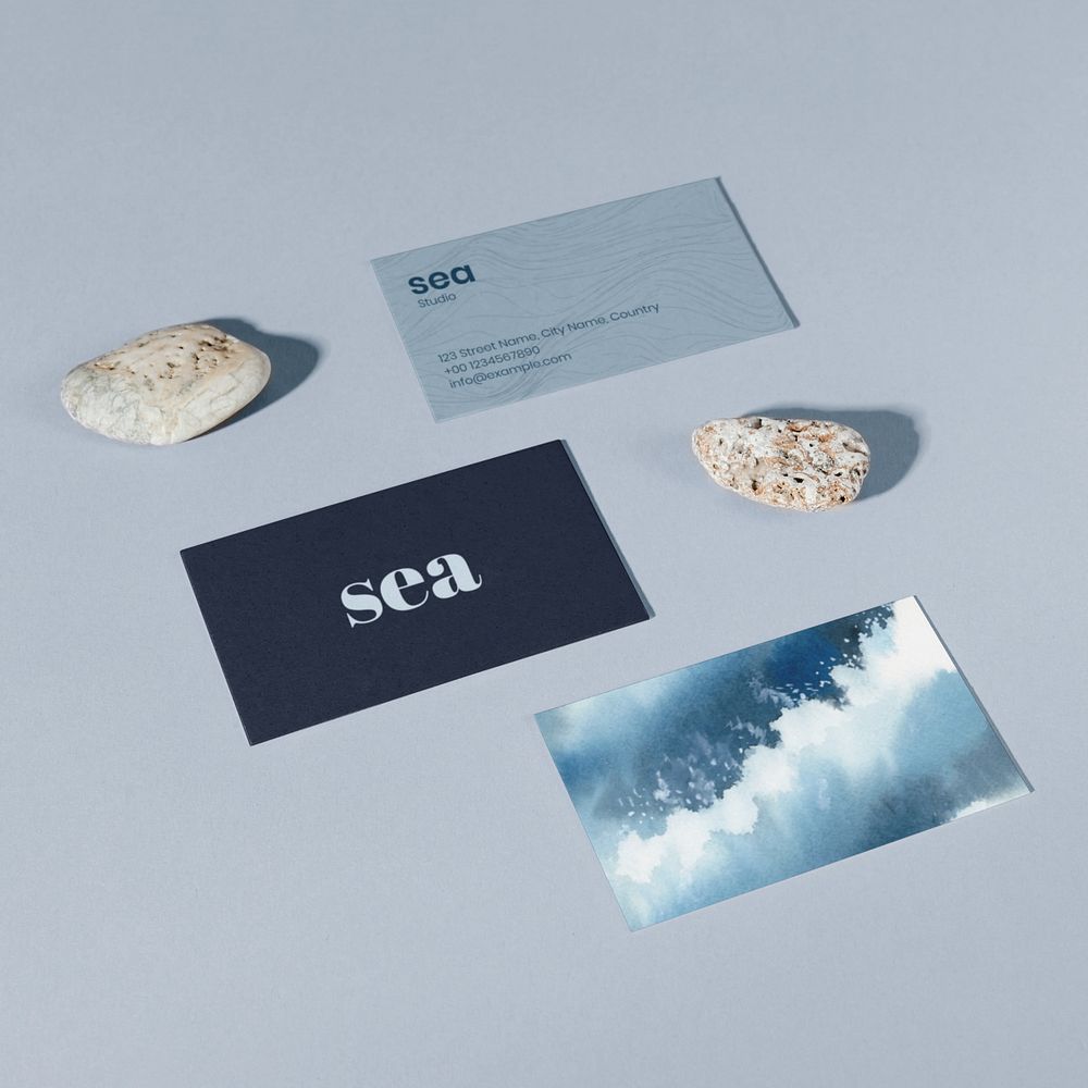 Business card mockup, editable blue corporate identity design