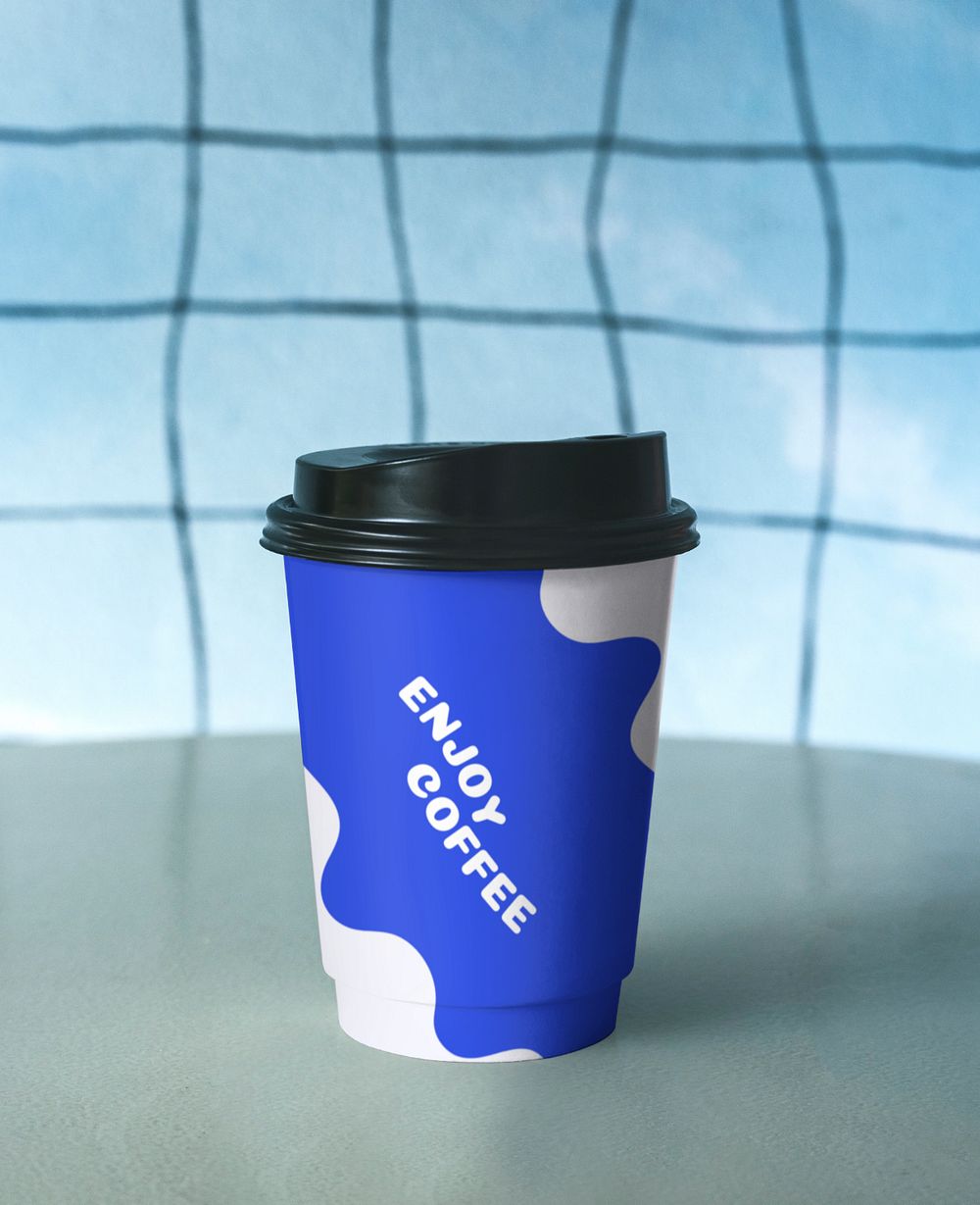 Editable blue coffee cup mockup, disposable product packaging design