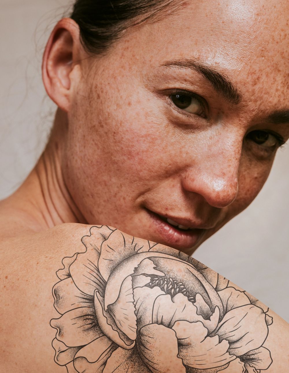 Flower tattoo editable mockup, woman's back