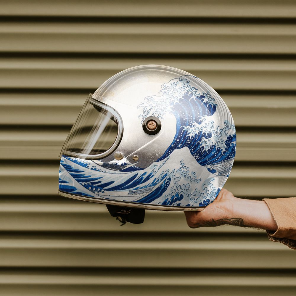 Helmet editable mockup, Japanese wave design