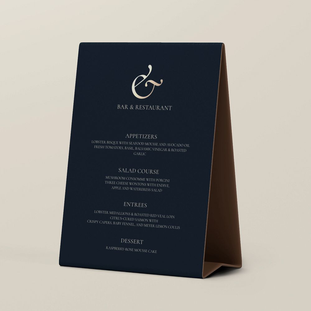 Table tent mockup, black 3D design 