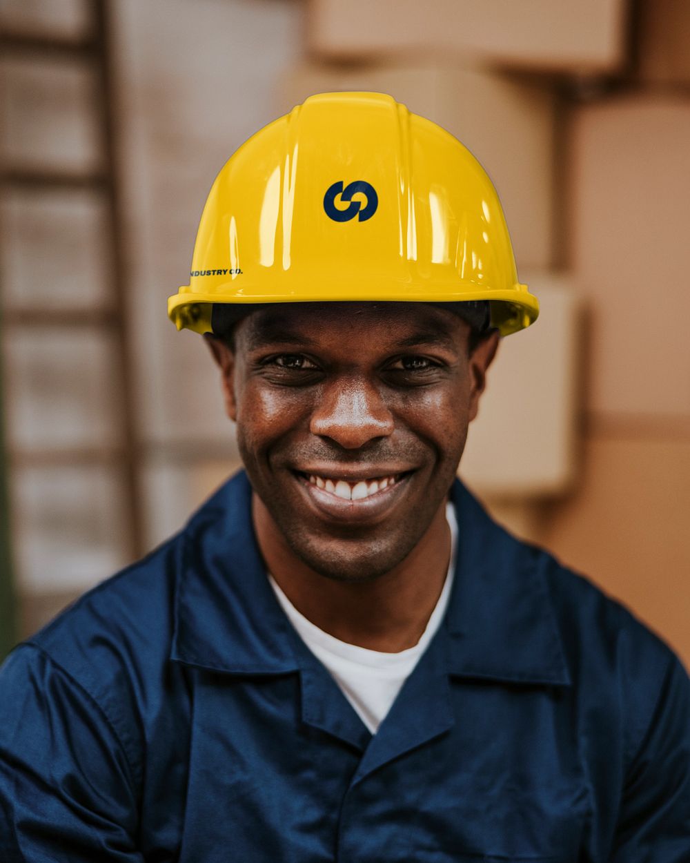 Helmet mockup, moving service provider man