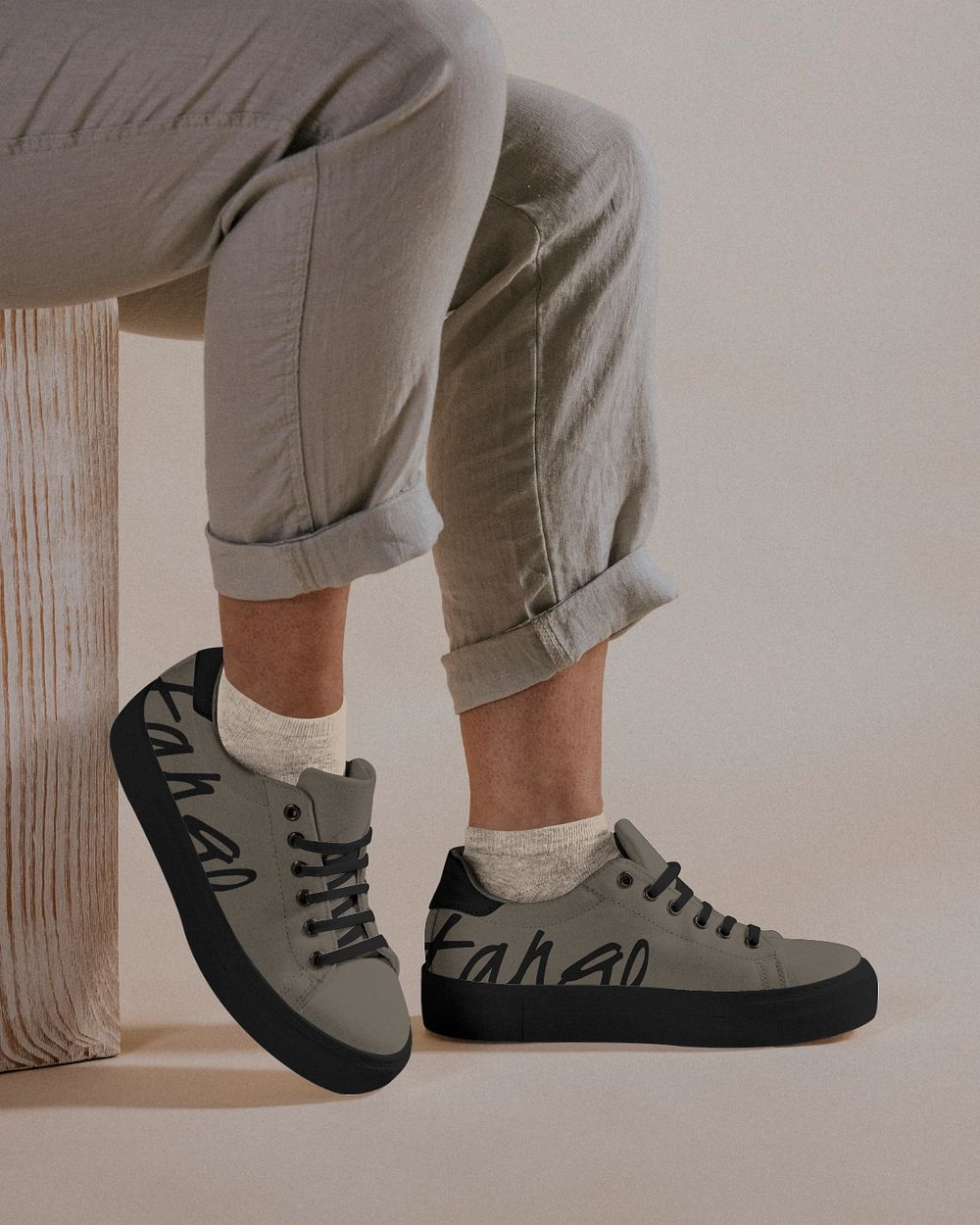 Sneakers mockup with jeans, model casual style