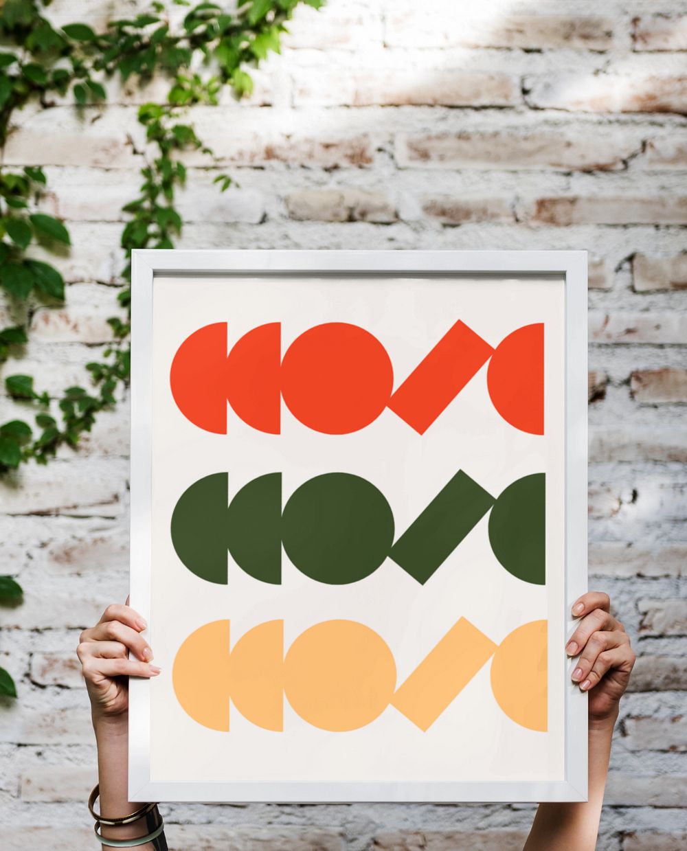 Photo frame mockup, customizable abstract shapes