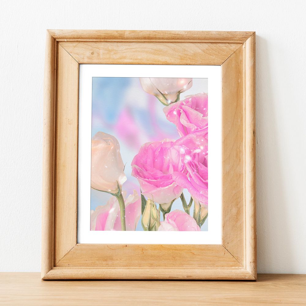 Photo frame editable mockup, flower image, home decor