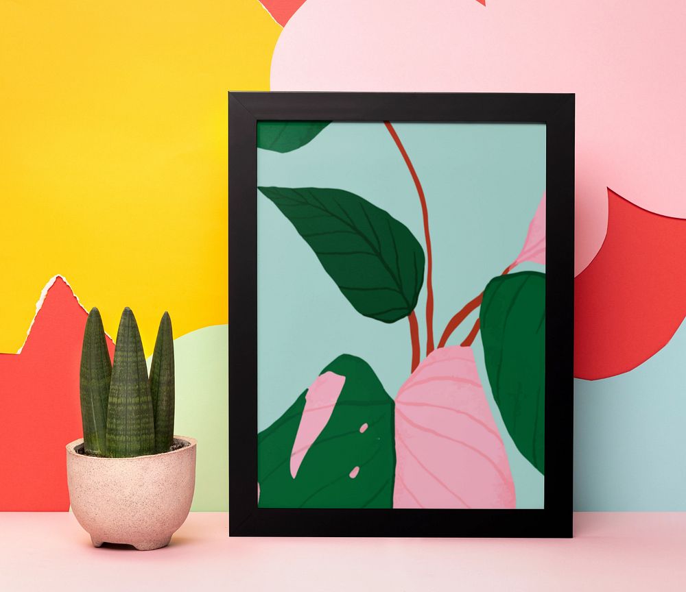 Photo frame mockup, tropical home decor