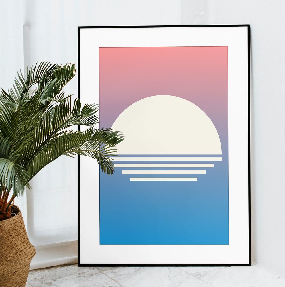 Picture frame customizable mockup, abstract sunset photo