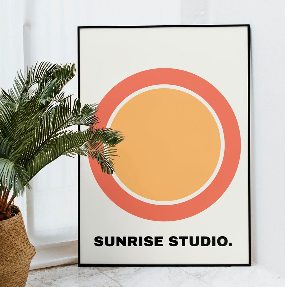 Picture frame mockup, abstract sunrise photo