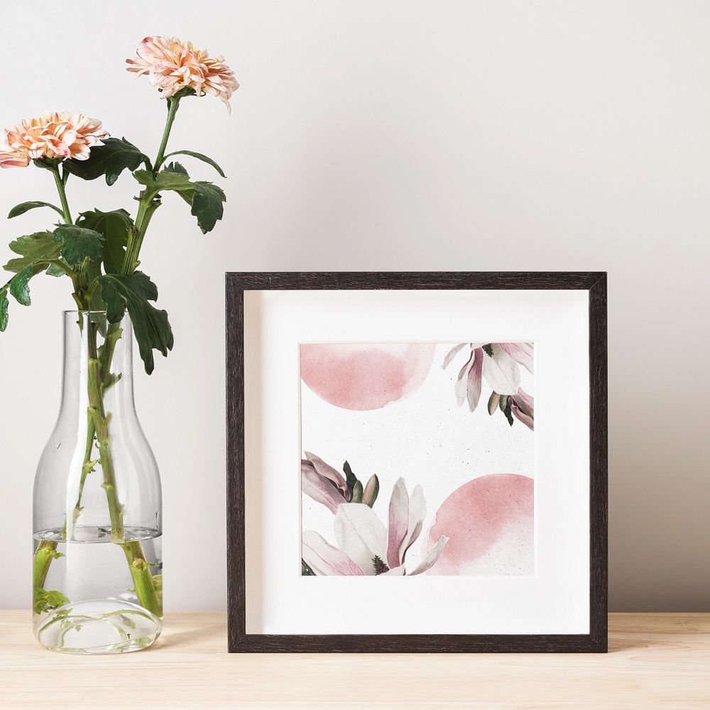 Picture frame mockup, flower photo, home decor