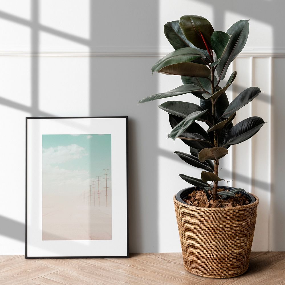 Photo frame mockup, customizable houseplant decor