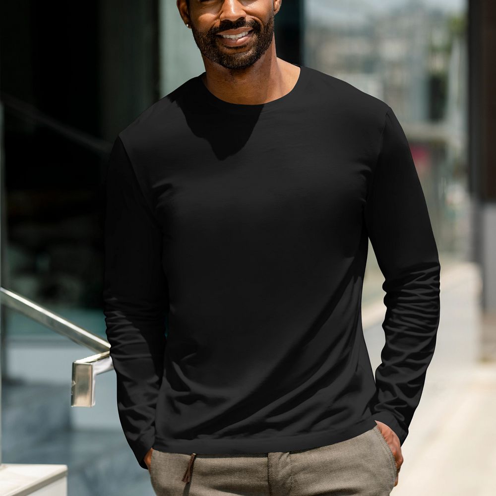 Long sleeve shirt mockup, cool African American man