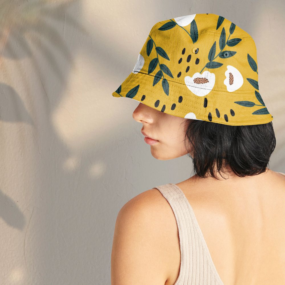 Floral bucket hat mockup, customizable design