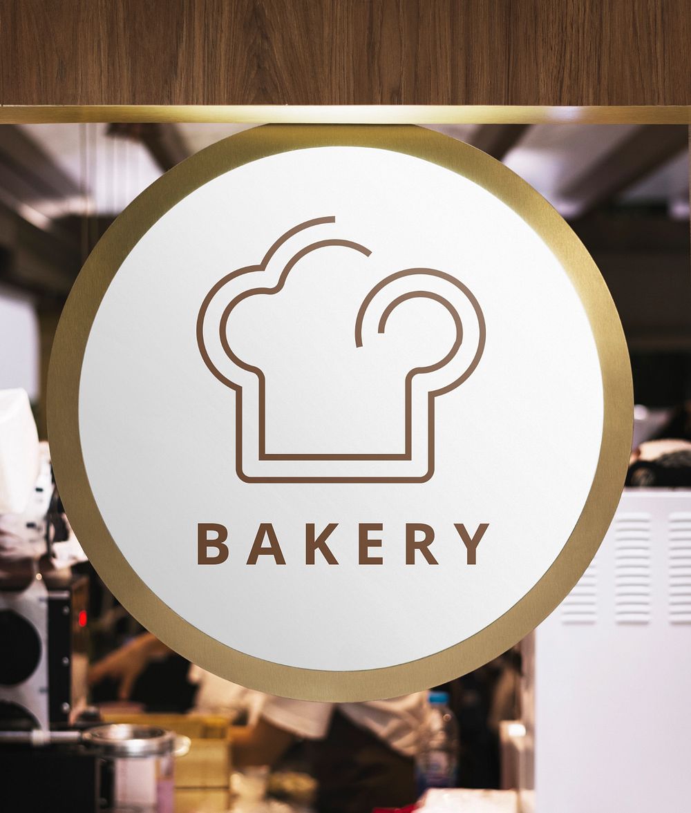 Bakery shop sign mockup, round design