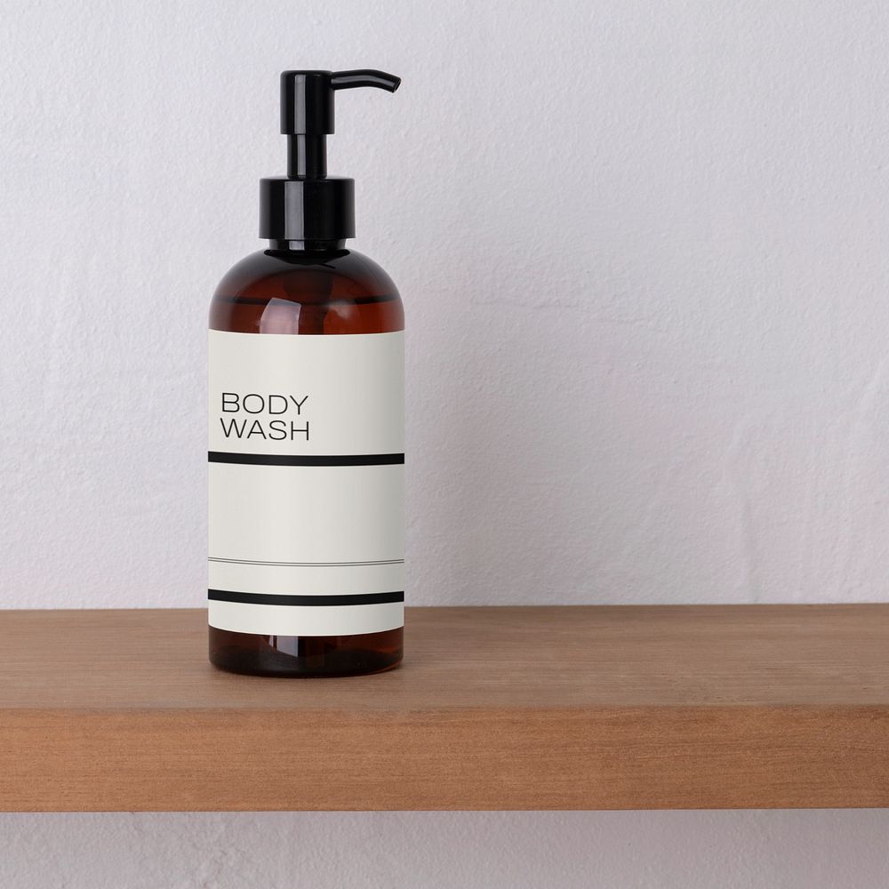 Body wash bottle mockup, customizable skincare packaging