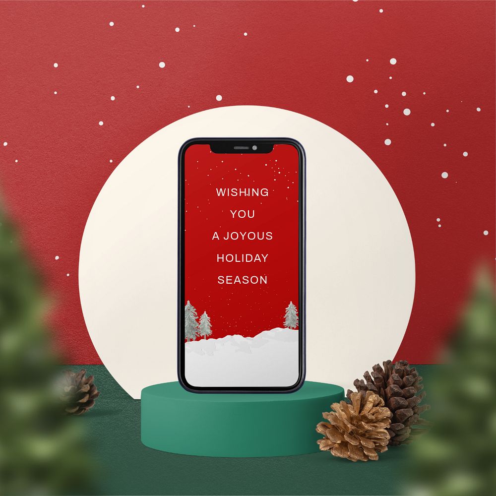 Phone screen mockup, editable Christmas product backdrop design