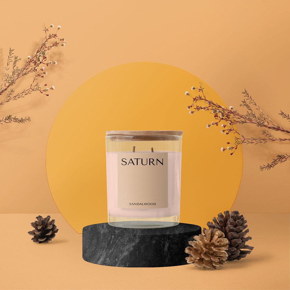 Candle jar label mockup, editable aesthetic Autumn product backdrop