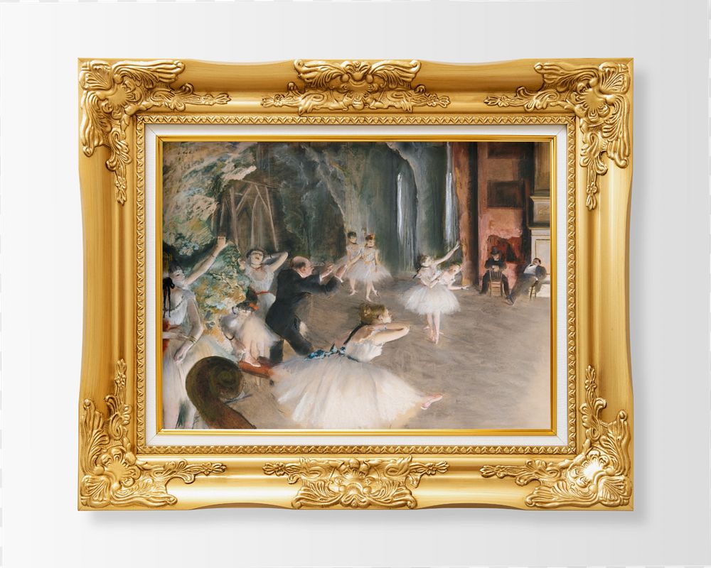 Vintage premium gold frame mockup, The rehearsal onstage's Edgar Degas remixed by rawpixel