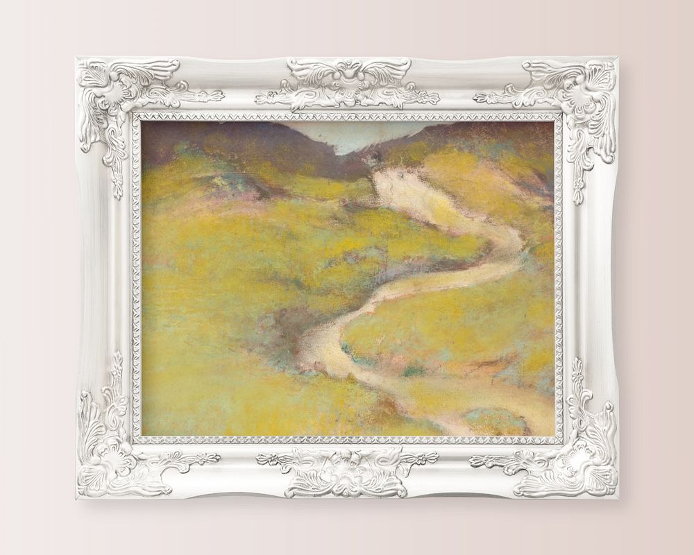 Luxurious baroque frame mockup, Edgar Degas' Pathway in a Field remixed by rawpixel