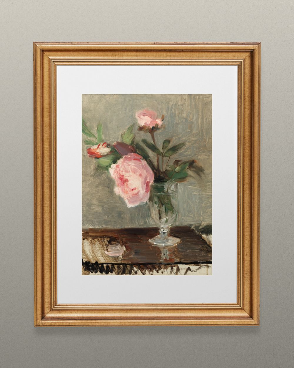 Gold picture frame mockup, Berthe Morisot's Rose remixed by rawpixel