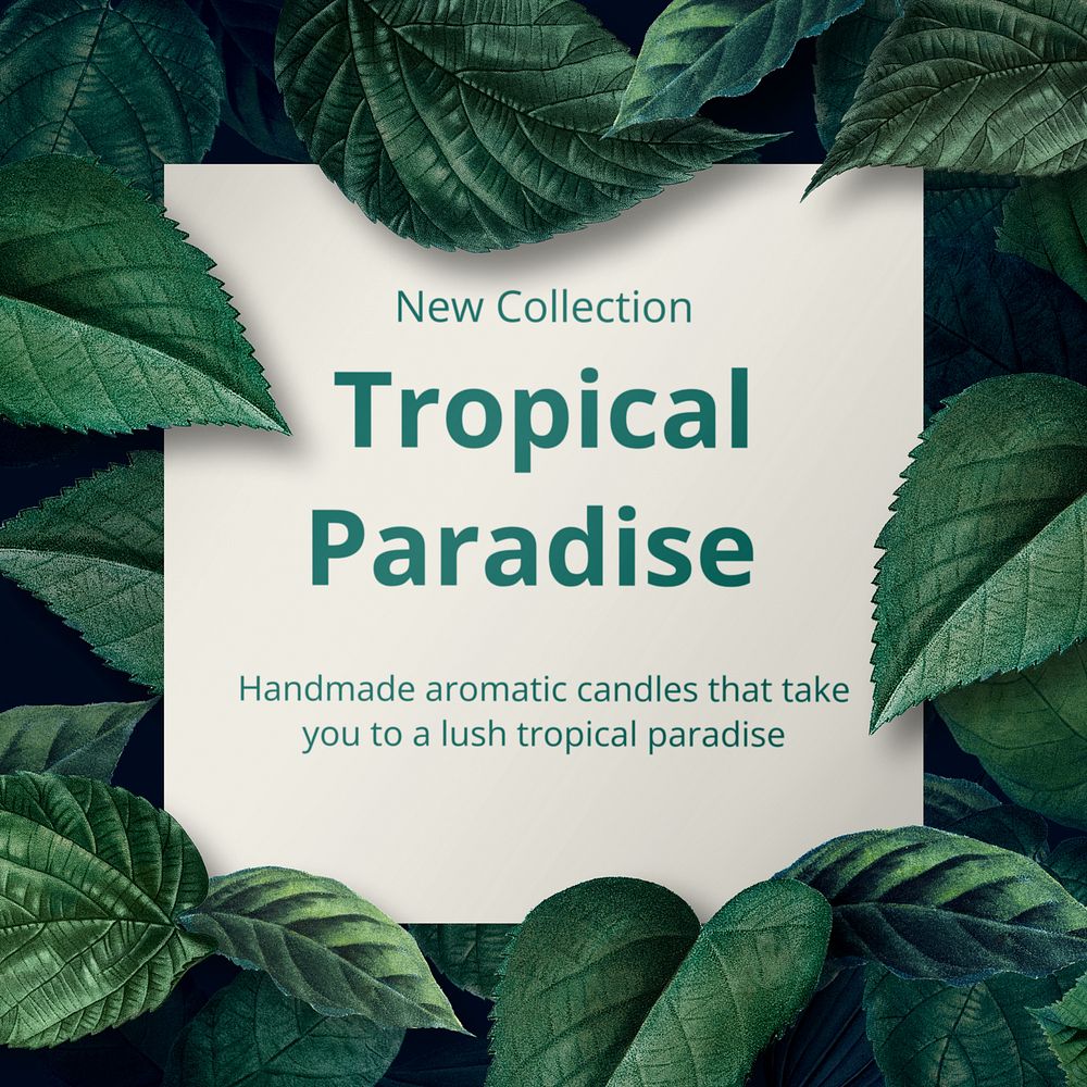 Editable note card mockup on tropical leaves background