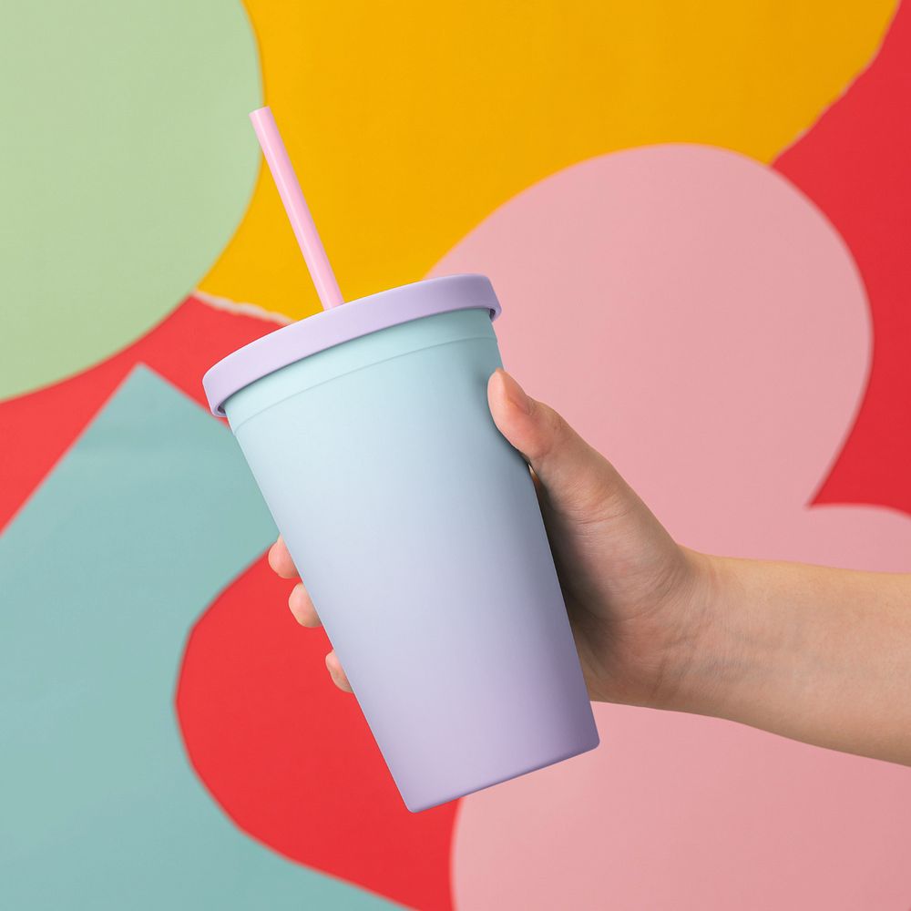 Tumbler mockup, editable gradient pastel design