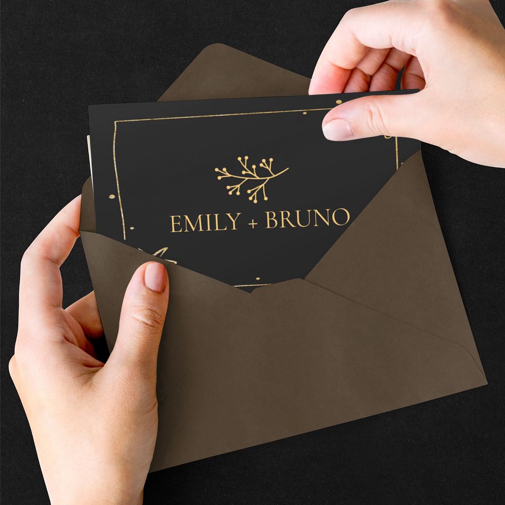 Wedding invitation card mockup, editable design