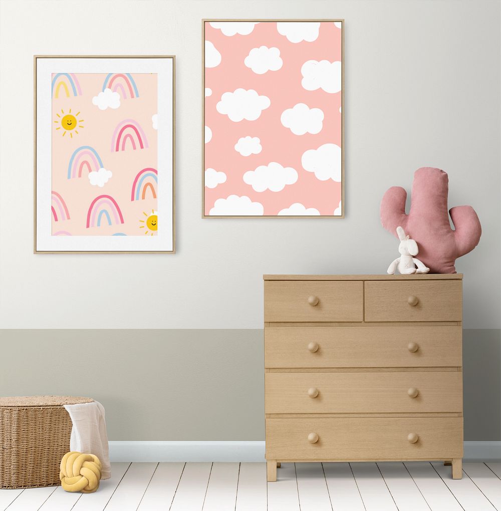 Photo frames mockup, editable kids room wall