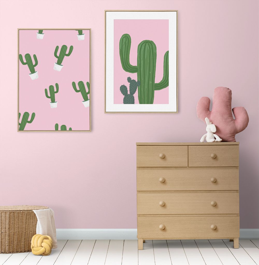 Photo frames mockup, editable kids room wall