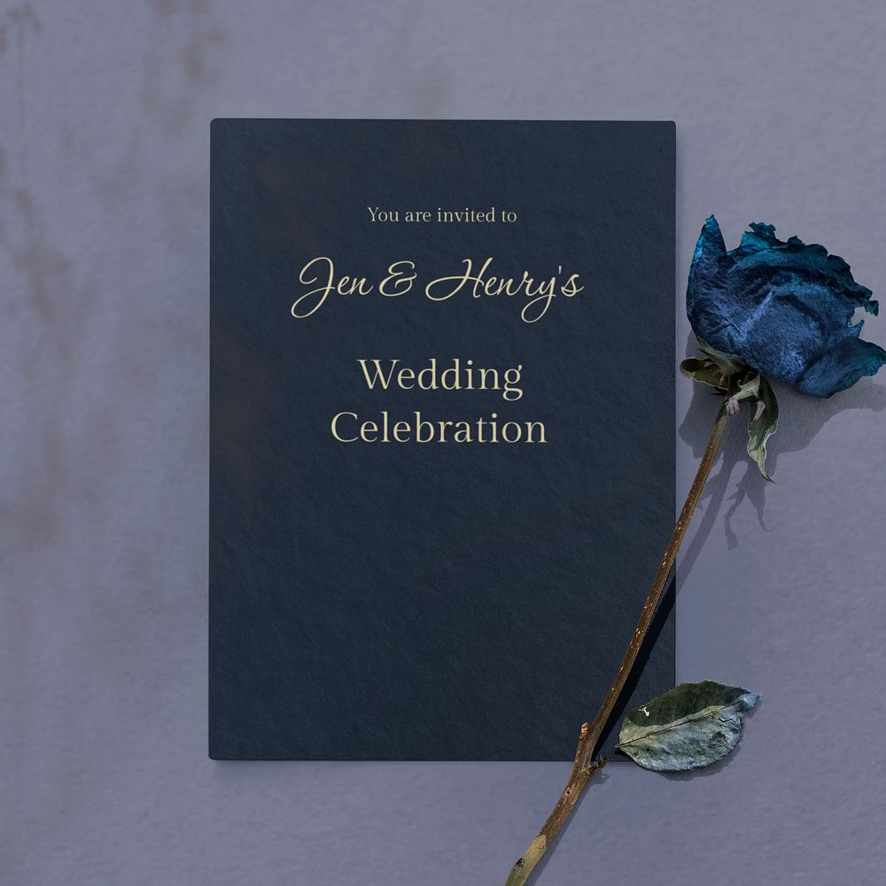 Blue wedding invitation mockup, editable poster design