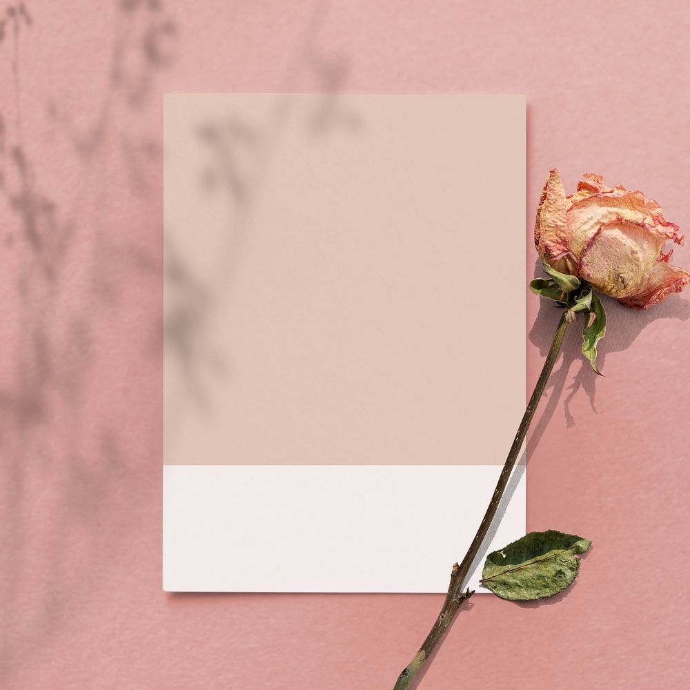 Pastel pink poster mockup, editable flat lay design