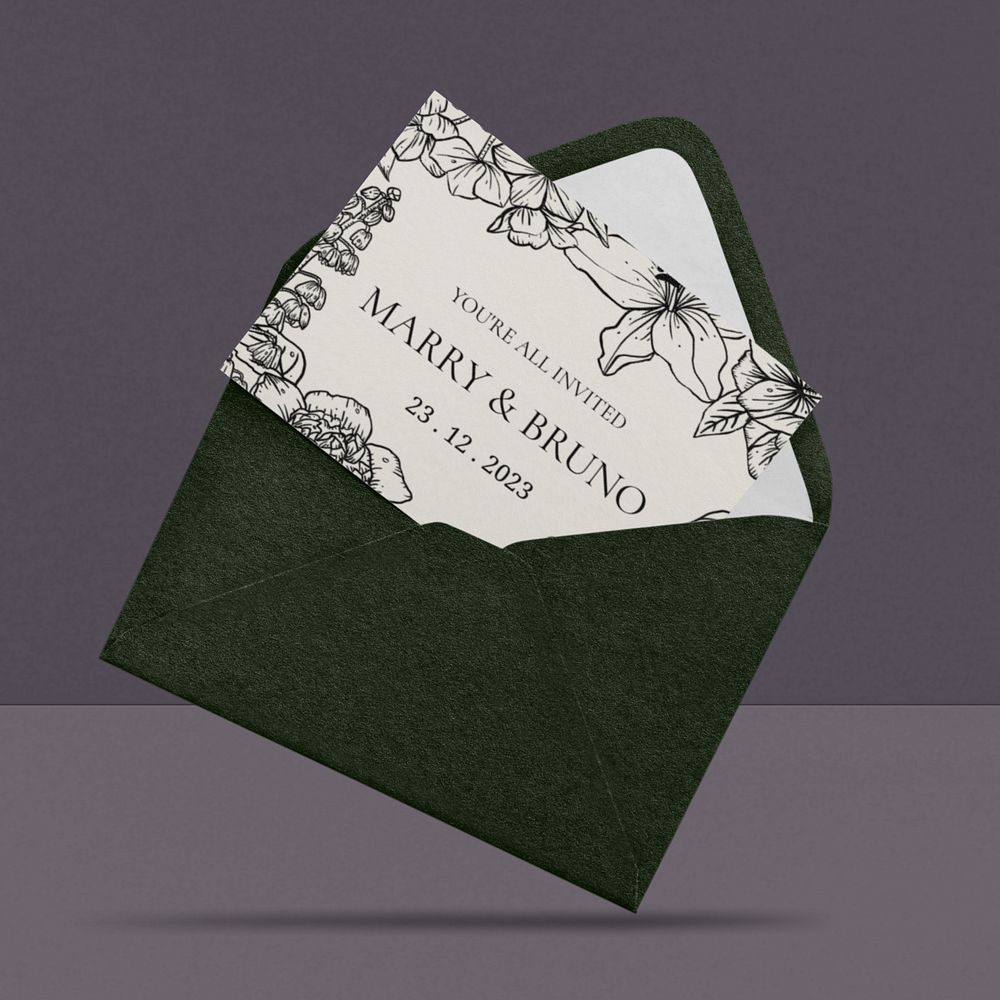 Vintage floral card mockup, editable green envelope