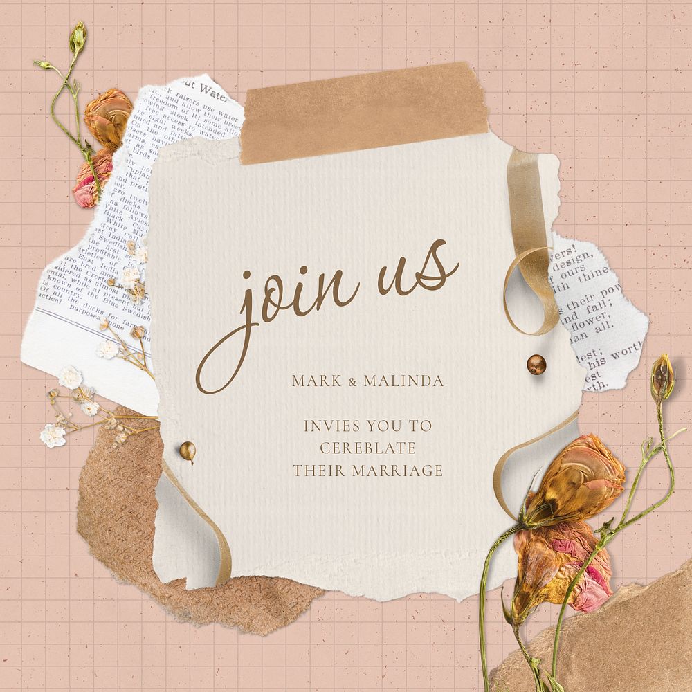 Wedding invitation card mockup, editable design