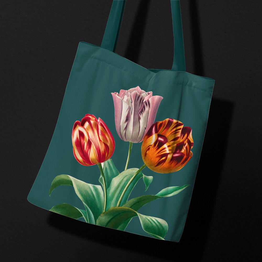 Canvas tote bag mockup, vintage flower, editable design