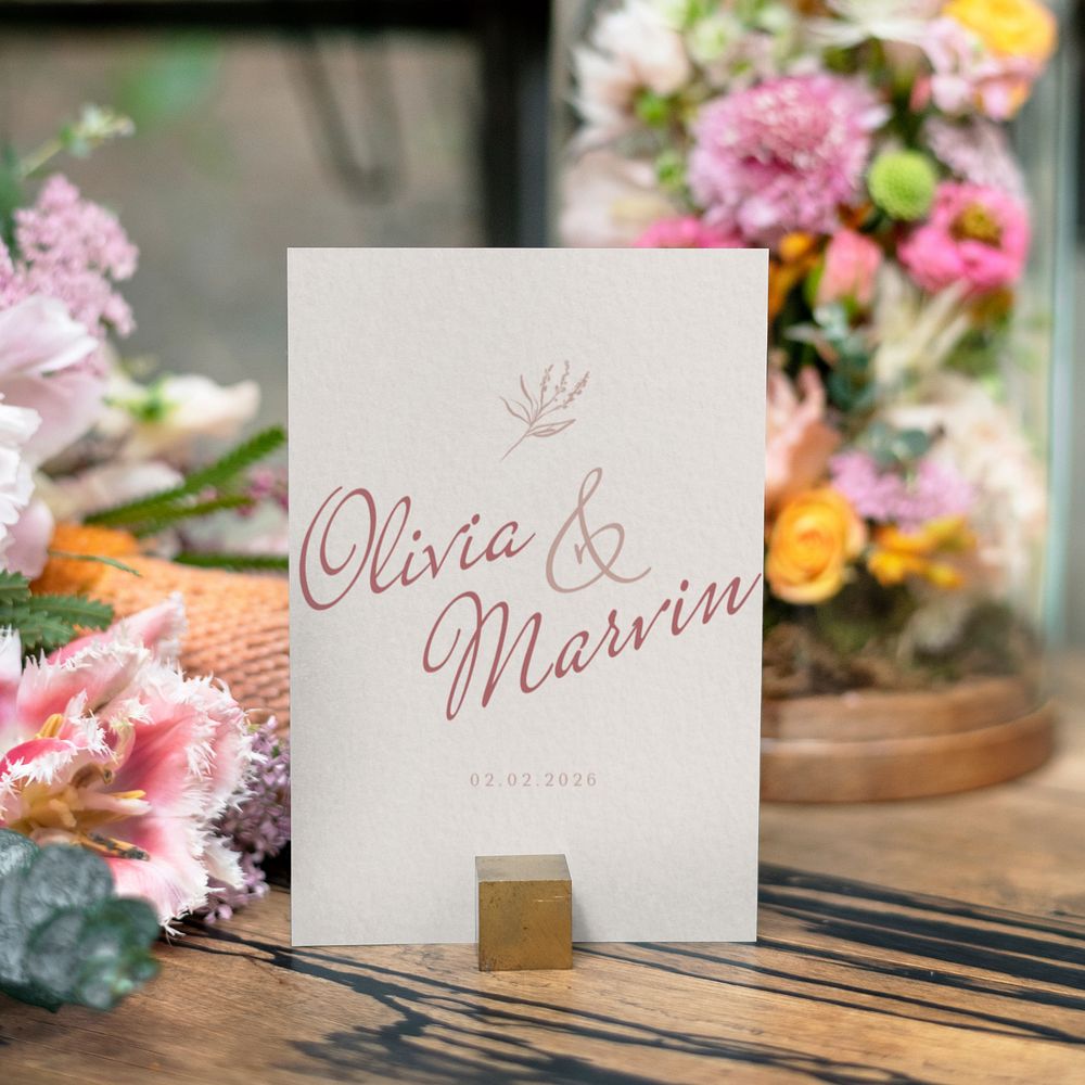 Wedding invitation card mockup, editable aesthetic design